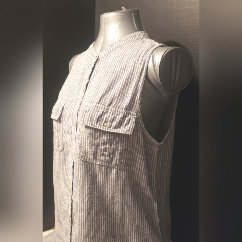 Artisan NY 100% Linen button Front Striped Sleeveless Blouse Size Large - Picture 7 of 8